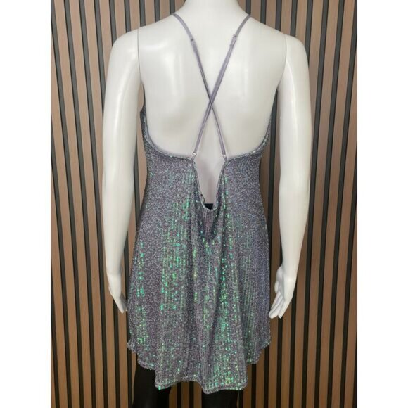 Victoria's Secret Women's Slip Dress Iridescent Glitter Shine Mini Crisscross - Picture 2 of 7